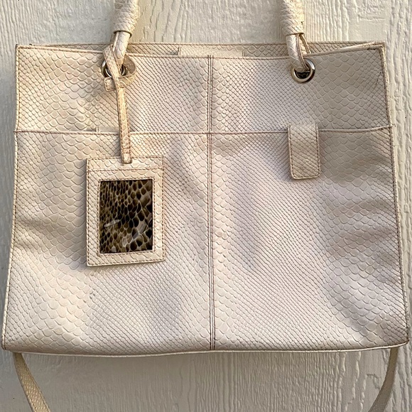 Wilson Leather Snake Skin Patent Leather cream Tote Bag - Picture 2 of 16